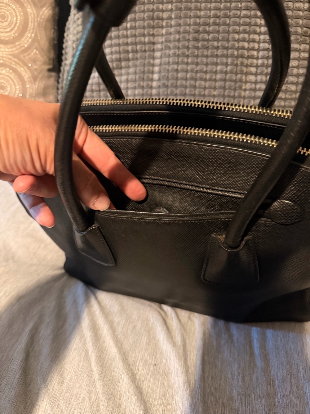 Prada Black Saffiano Cuir Leather Dome Tote Handbag - Picture 6 of 16